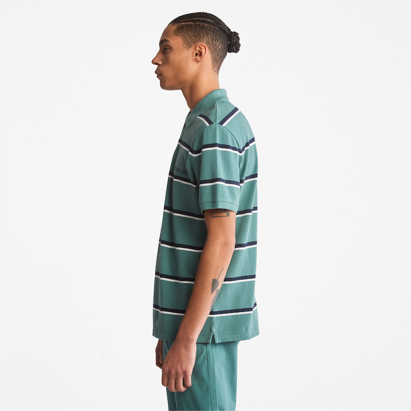 TIMBERLAND ZEALAND RIVER REGULAR FIT STRIPED POLO SHIRT FOR MEN IN MUTED TEAL