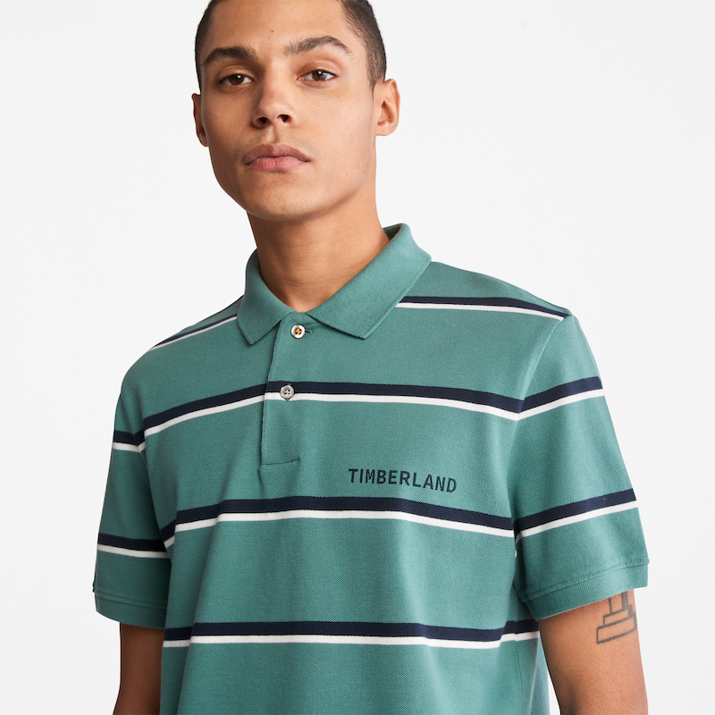 TIMBERLAND ZEALAND RIVER REGULAR FIT STRIPED POLO SHIRT FOR MEN IN MUTED TEAL