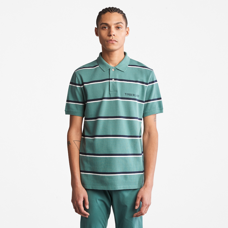 TIMBERLAND ZEALAND RIVER REGULAR FIT STRIPED POLO SHIRT FOR MEN IN MUTED TEAL