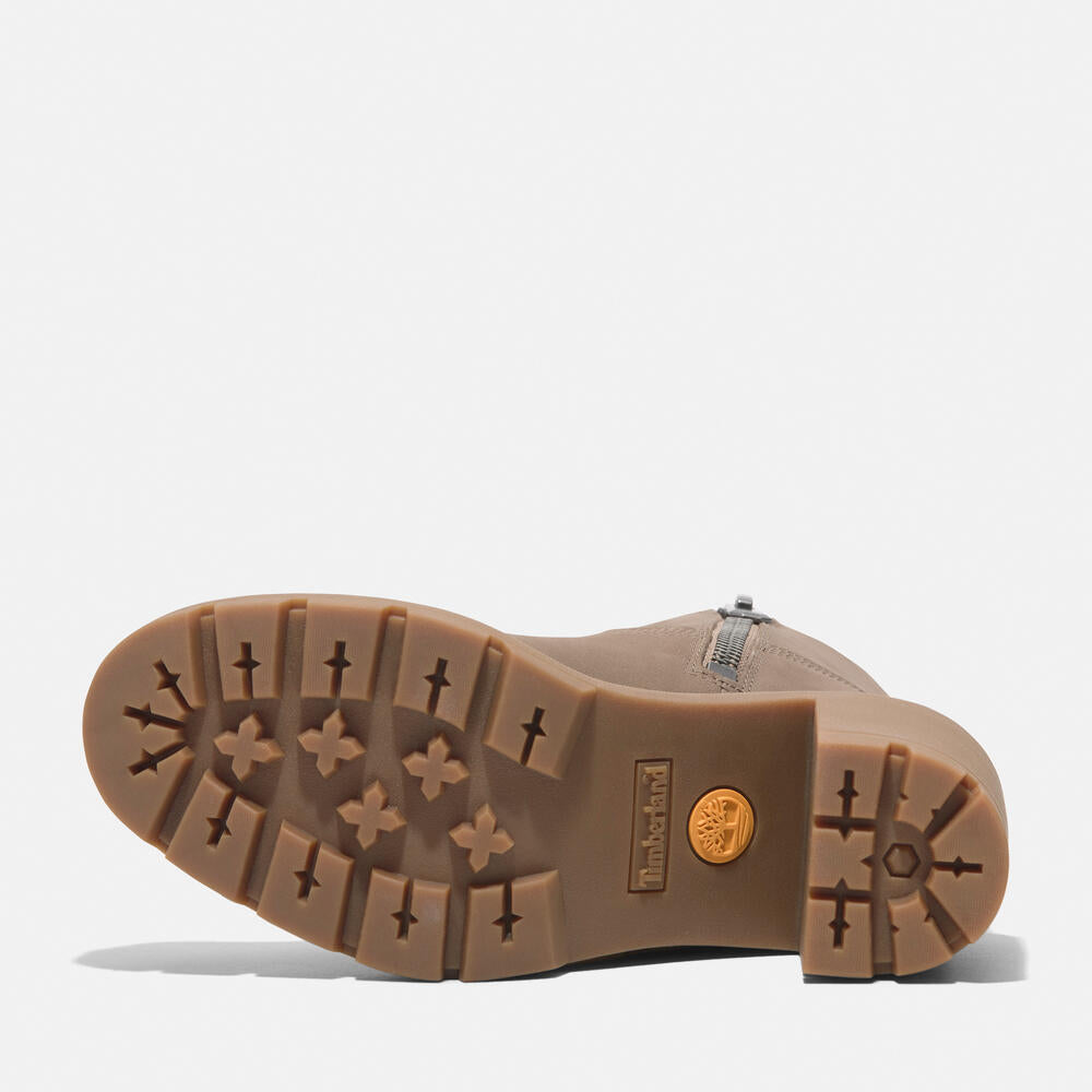 Timberland Allington Heights Mid Zip-Up Boot for Women in Taupe.  Taupe leather boot with side zip, ReBOTL lining, and OrthoLite footbed. Versatile and comfortable for everyday wear.  