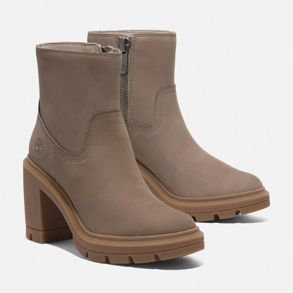 Timberland Allington Heights Mid Zip-Up Boot for Women in Taupe.  Taupe leather boot with side zip, ReBOTL lining, and OrthoLite footbed. Versatile and comfortable for everyday wear.  