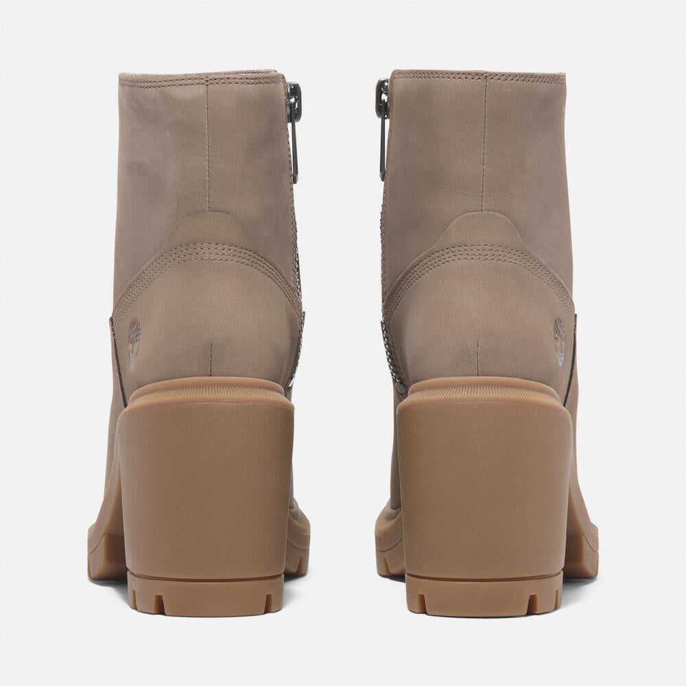Timberland Allington Heights Mid Zip-Up Boot for Women in Taupe.  Taupe leather boot with side zip, ReBOTL lining, and OrthoLite footbed. Versatile and comfortable for everyday wear.  