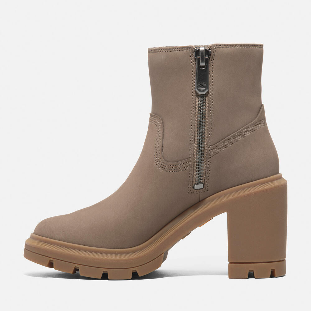 Timberland Allington Heights Mid Zip-Up Boot for Women in Taupe.  Taupe leather boot with side zip, ReBOTL lining, and OrthoLite footbed. Versatile and comfortable for everyday wear.  