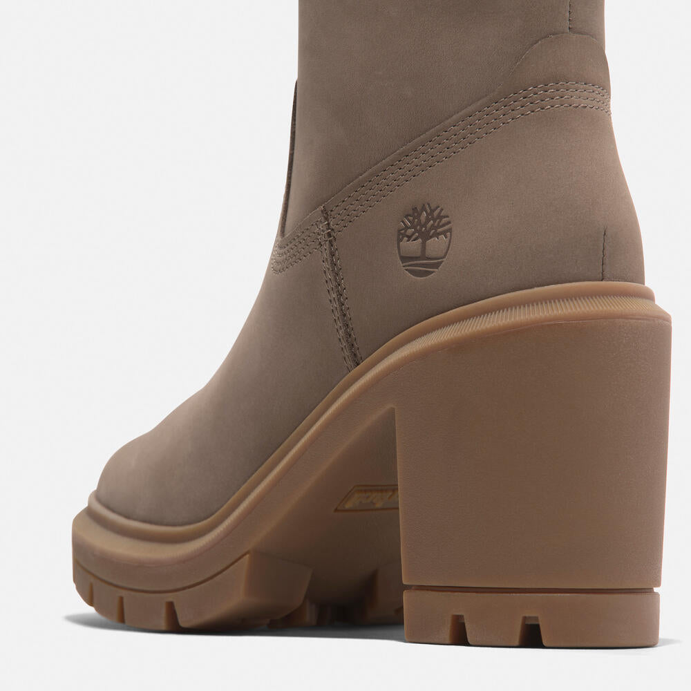 Timberland Allington Heights Mid Zip-Up Boot for Women in Taupe.  Taupe leather boot with side zip, ReBOTL lining, and OrthoLite footbed. Versatile and comfortable for everyday wear.  