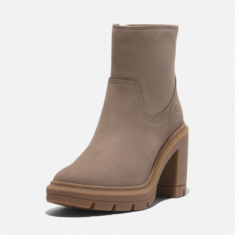 Timberland Allington Heights Mid Zip-Up Boot for Women in Taupe.  Taupe leather boot with side zip, ReBOTL lining, and OrthoLite footbed. Versatile and comfortable for everyday wear.  