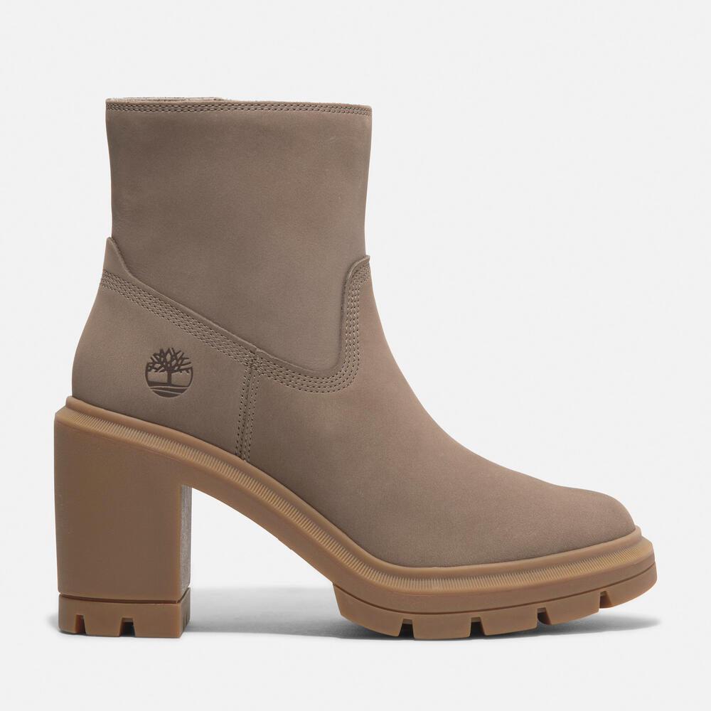 Timberland Allington Heights Mid Zip-Up Boot for Women in Taupe.  Taupe leather boot with side zip, ReBOTL lining, and OrthoLite footbed. Versatile and comfortable for everyday wear.  