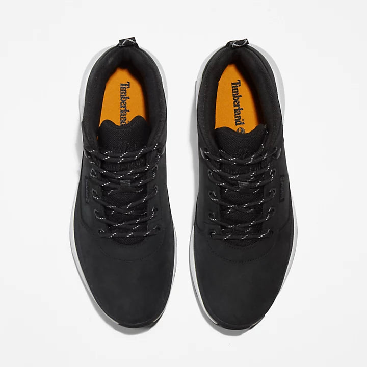 Black Timberland¡ Field Trekker Low Hiker for Men. Black leather hiking shoe with water-resistant protection for light rain. Breathable mesh lining for comfort. OrthoLite¡ footbed for cushioning, EVA midsole for support. Durable outsole delivers traction on trails or streets. Versatile for both city and outdoor adventures.