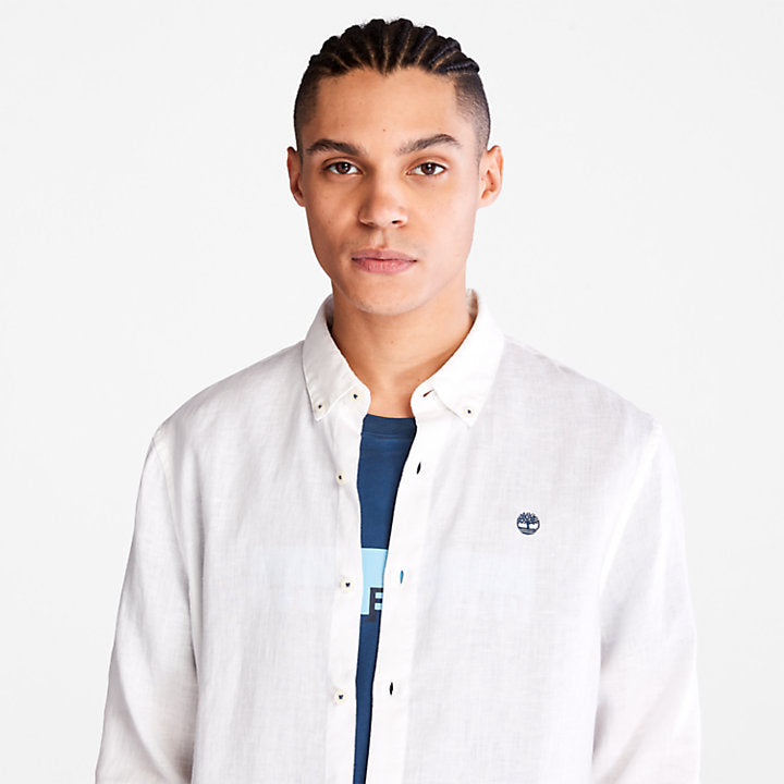 TIMBERLAND MILL RIVER SLIM FIT LINEN SHIRT FOR MEN IN WHITE