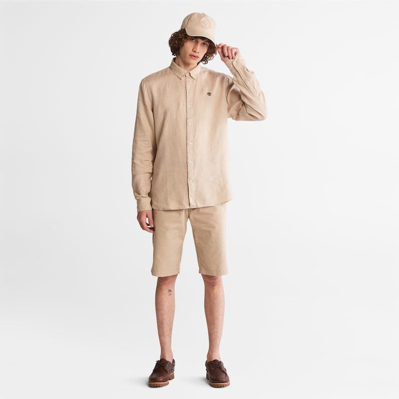 TIMBERLAND MILL RIVER SLIM FIT LINEN SHIRT FOR MEN IN BEIGE