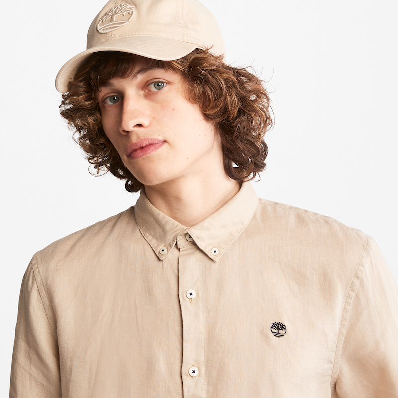 TIMBERLAND MILL RIVER SLIM FIT LINEN SHIRT FOR MEN IN BEIGE