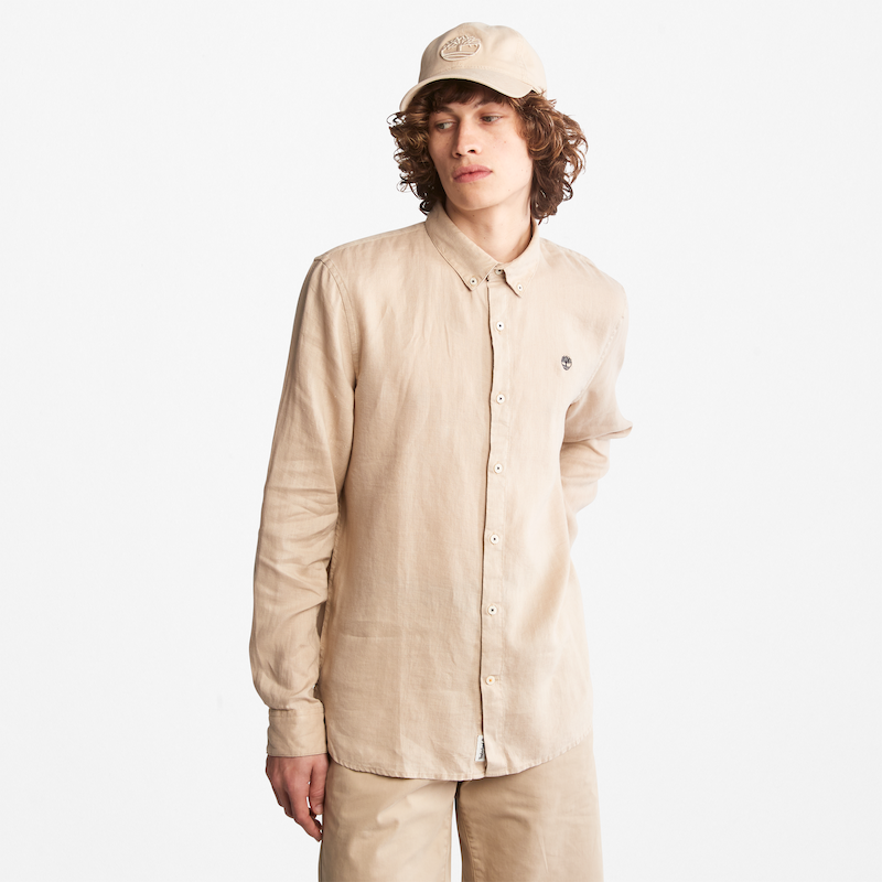TIMBERLAND MILL RIVER SLIM FIT LINEN SHIRT FOR MEN IN BEIGE