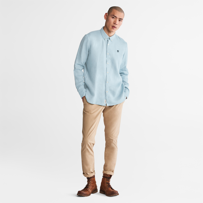TIMBERLAND MILL RIVER SLIM FIT LINEN SHIRT FOR MEN IN LIGHT BLUE