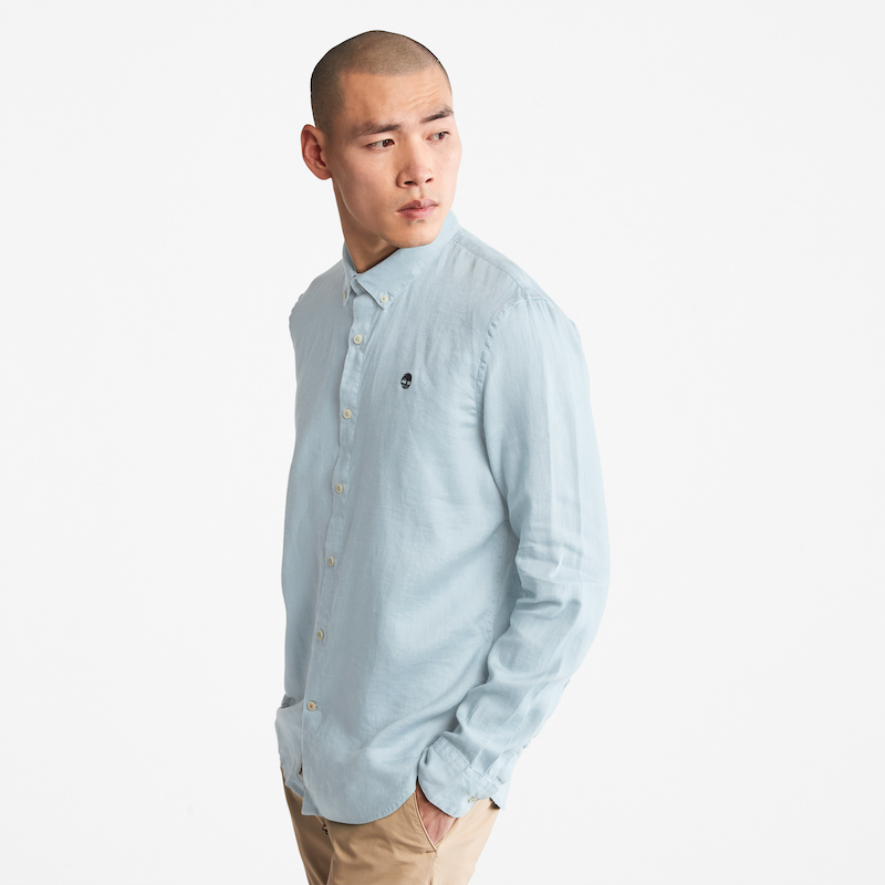 TIMBERLAND MILL RIVER SLIM FIT LINEN SHIRT FOR MEN IN LIGHT BLUE