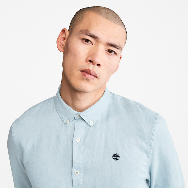 TIMBERLAND MILL RIVER SLIM FIT LINEN SHIRT FOR MEN IN LIGHT BLUE