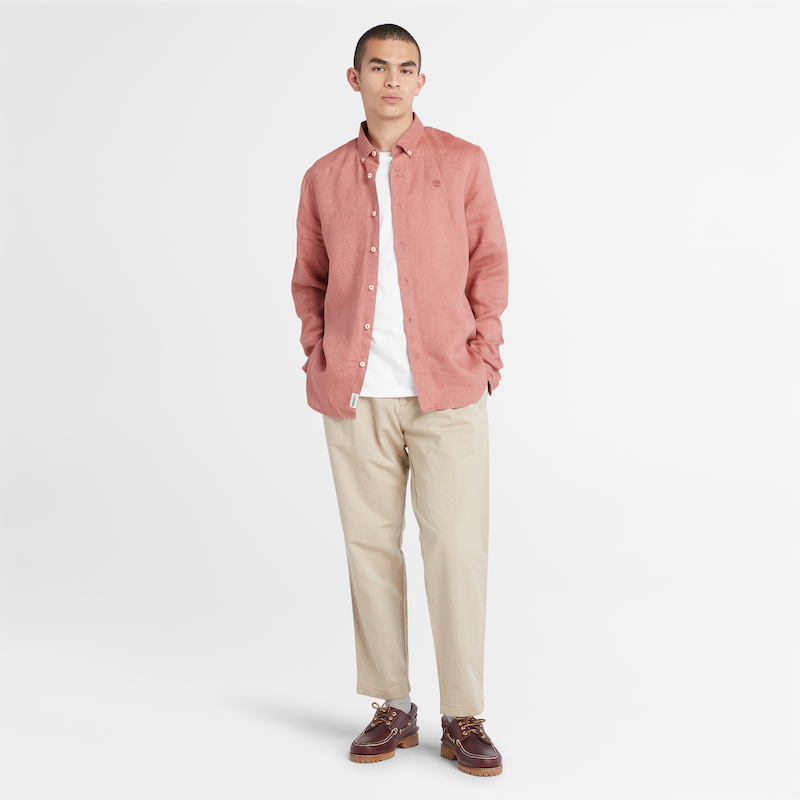TIMBERLAND MILL RIVER SLIM FIT LINEN SHIRT FOR MEN IN RUST
