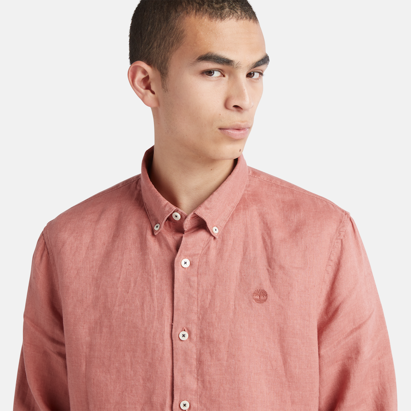 TIMBERLAND MILL RIVER SLIM FIT LINEN SHIRT FOR MEN IN RUST
