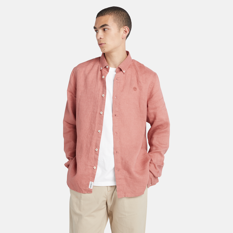 TIMBERLAND MILL RIVER SLIM FIT LINEN SHIRT FOR MEN IN RUST