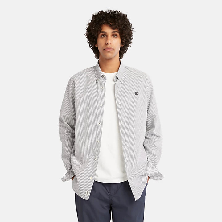 STRIPED SEERSUCKER SHIRT FOR MEN IN DARK BLUE