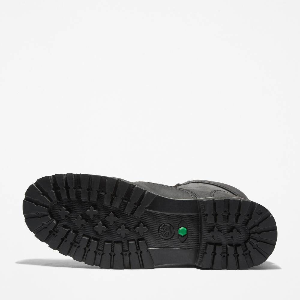 Timberland Rugged Waterproof II 6-Inch Boot for Men in Black. Black waterproof leather boot with ReBOTL lining and anti-fatigue technology.  Ideal for outdoor adventures and everyday wear.