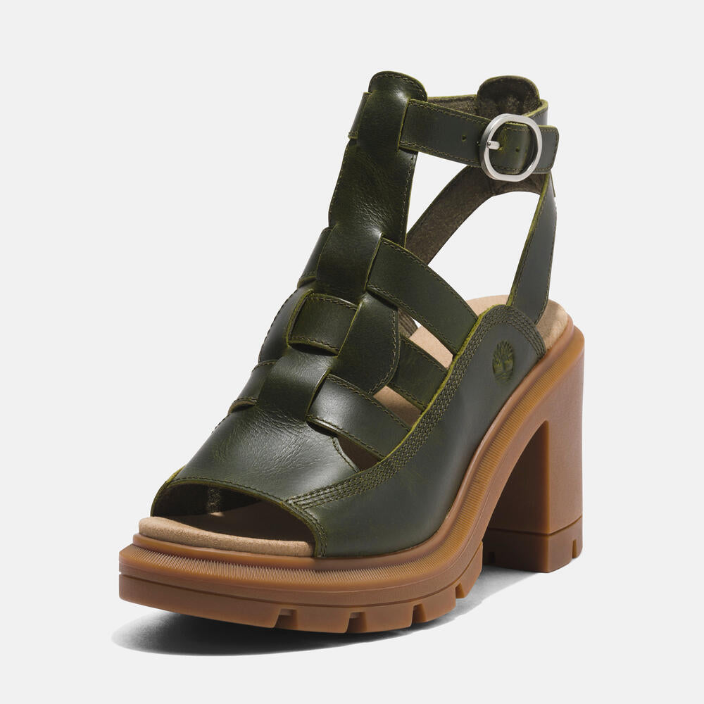 Timberland® Allington Heights Fisherman Sandal for Women in Dark Green. Dark green leather sandal with adjustable buckle closure, OrthoLite® footbed, and rubber outsole. Stylish and comfortable for various occasions.