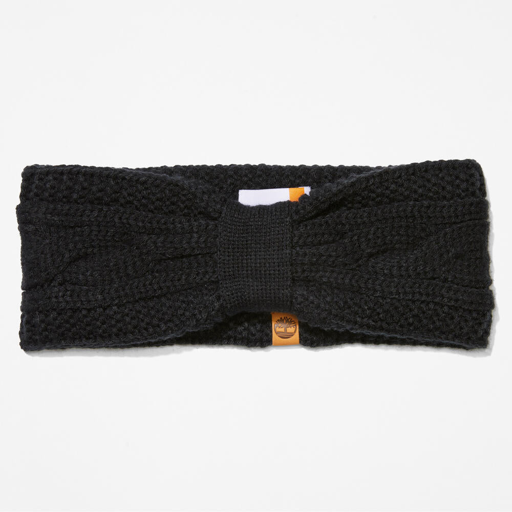 Black Timberland® Cable Knit Headband for Women. Soft and chunky cable knit for warmth and texture. Stretchy design for a comfortable fit. Black colour for versatility.