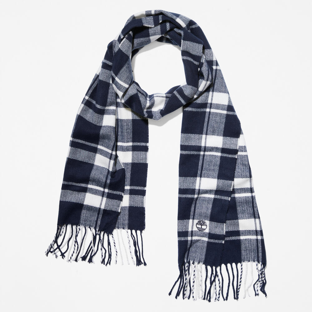 Brushed Plaid Scarf in Navy 