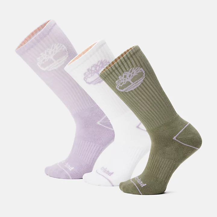 Timberland® 3 Pack Bowden Crew Socks (Multicoloured) for All Genders. Assorted pack of crew socks in various colours and patterns. Cotton blend for comfort and breathability. Full cushion construction for shock absorption. Ribbed arch support for snug fit. Crew length for coverage and warmth. Fun and functional for everyday wear.