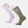 TimberlandÂ® 3 Pack Bowden Crew Socks (Multicoloured) for All Genders. Assorted pack of crew socks in various colours and patterns. Cotton blend for comfort and breathability. Full cushion construction for shock absorption. Ribbed arch support for snug fit. Crew length for coverage and warmth. Fun and functional for everyday wear.