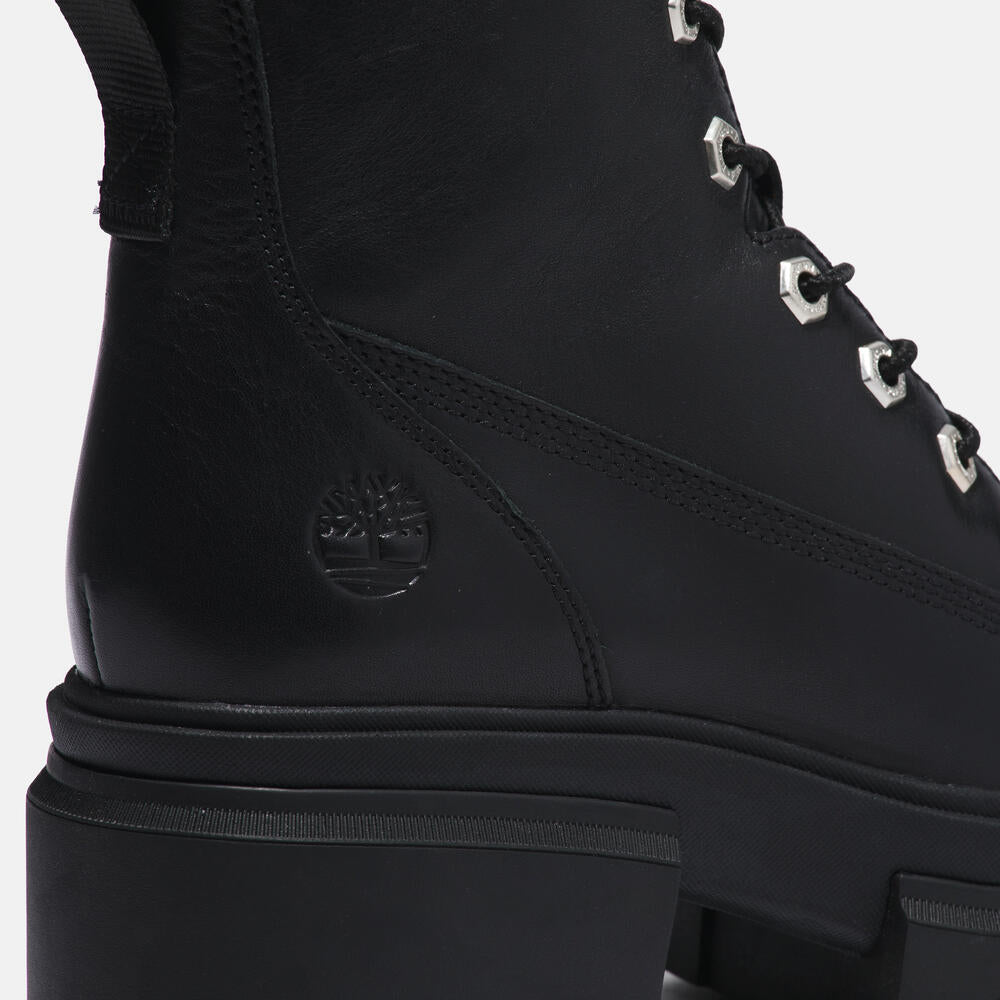 Timberland® Everleigh 6-Inch Lace-Up Boot for Women in Black. Black leather boot with lace-up closure, ReBOTL lining, and OrthoLite® footbed.  Versatile and stylish for everyday wear