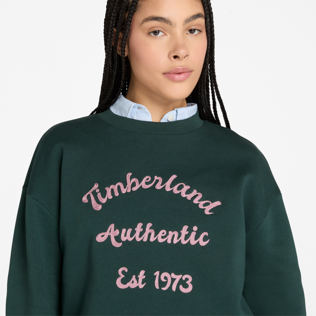 Brushed Back Chest Graphic Crew Sweatshirt For Women