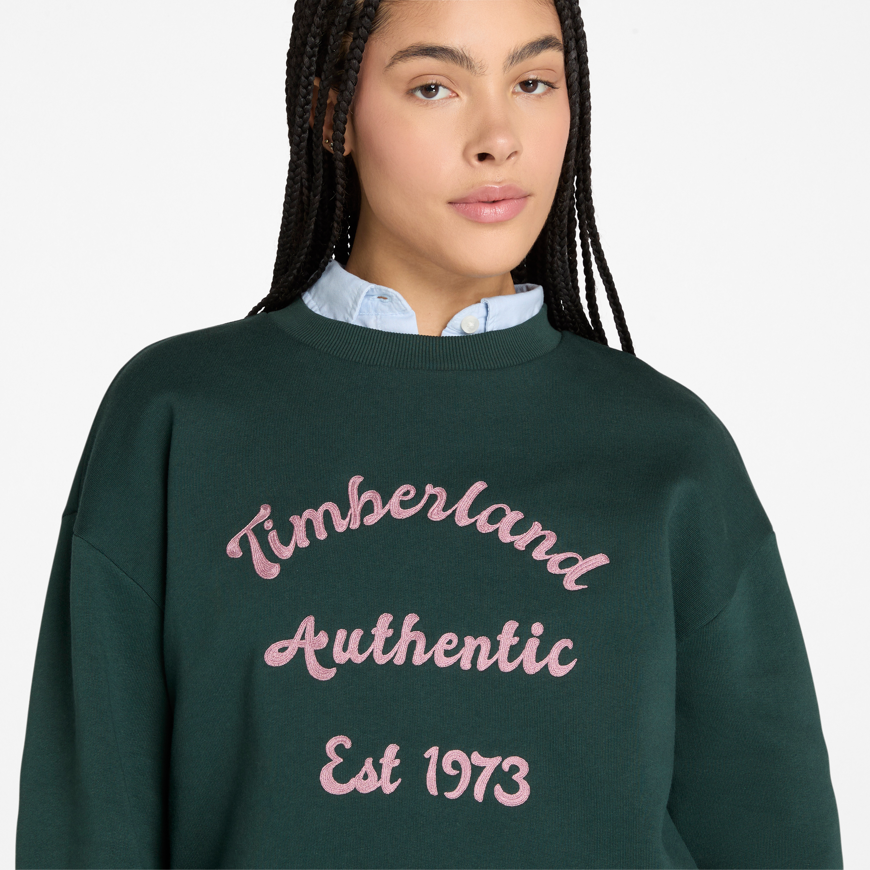 Brushed Back Chest Graphic Crew Sweatshirt For Women