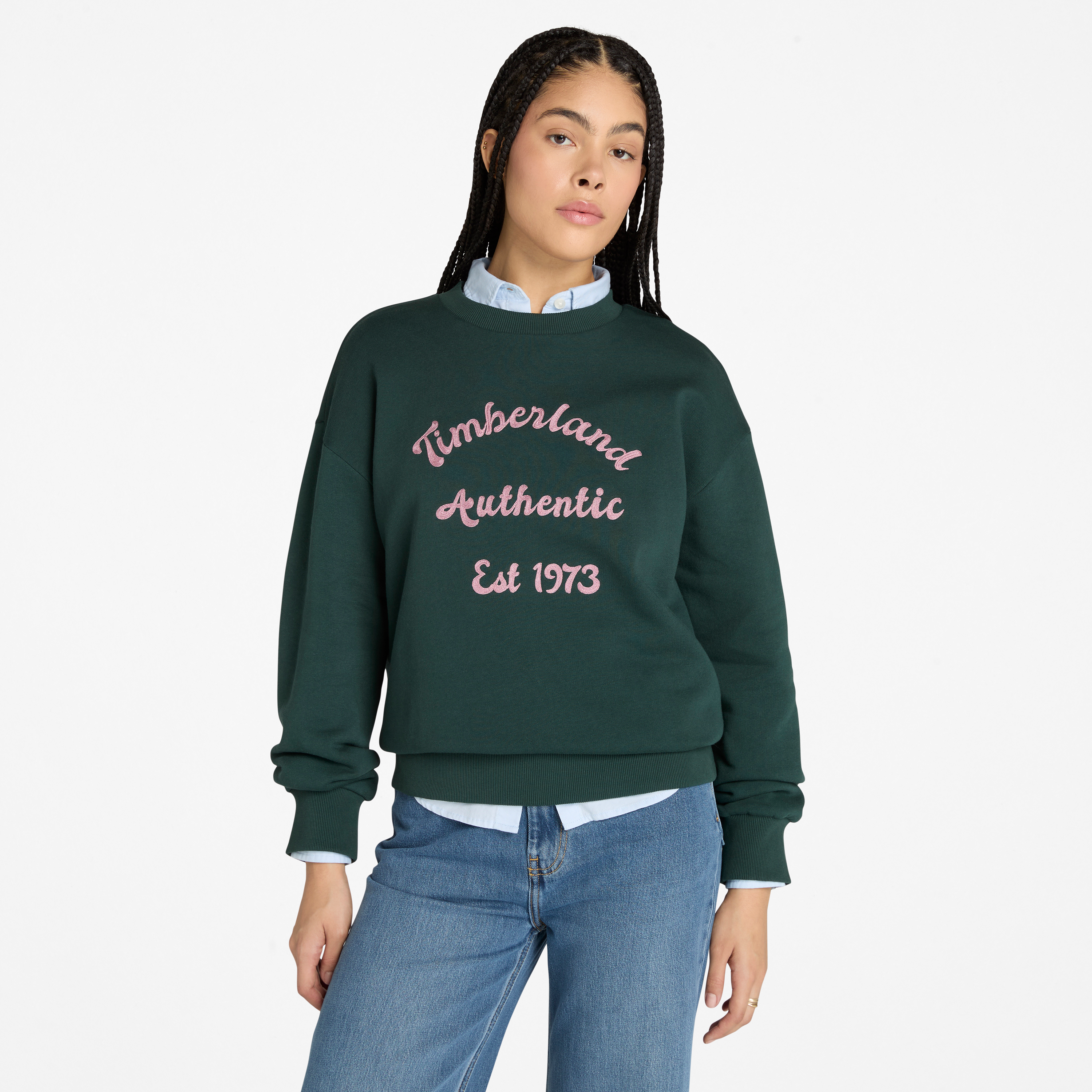 Brushed Back Chest Graphic Crew Sweatshirt For Women