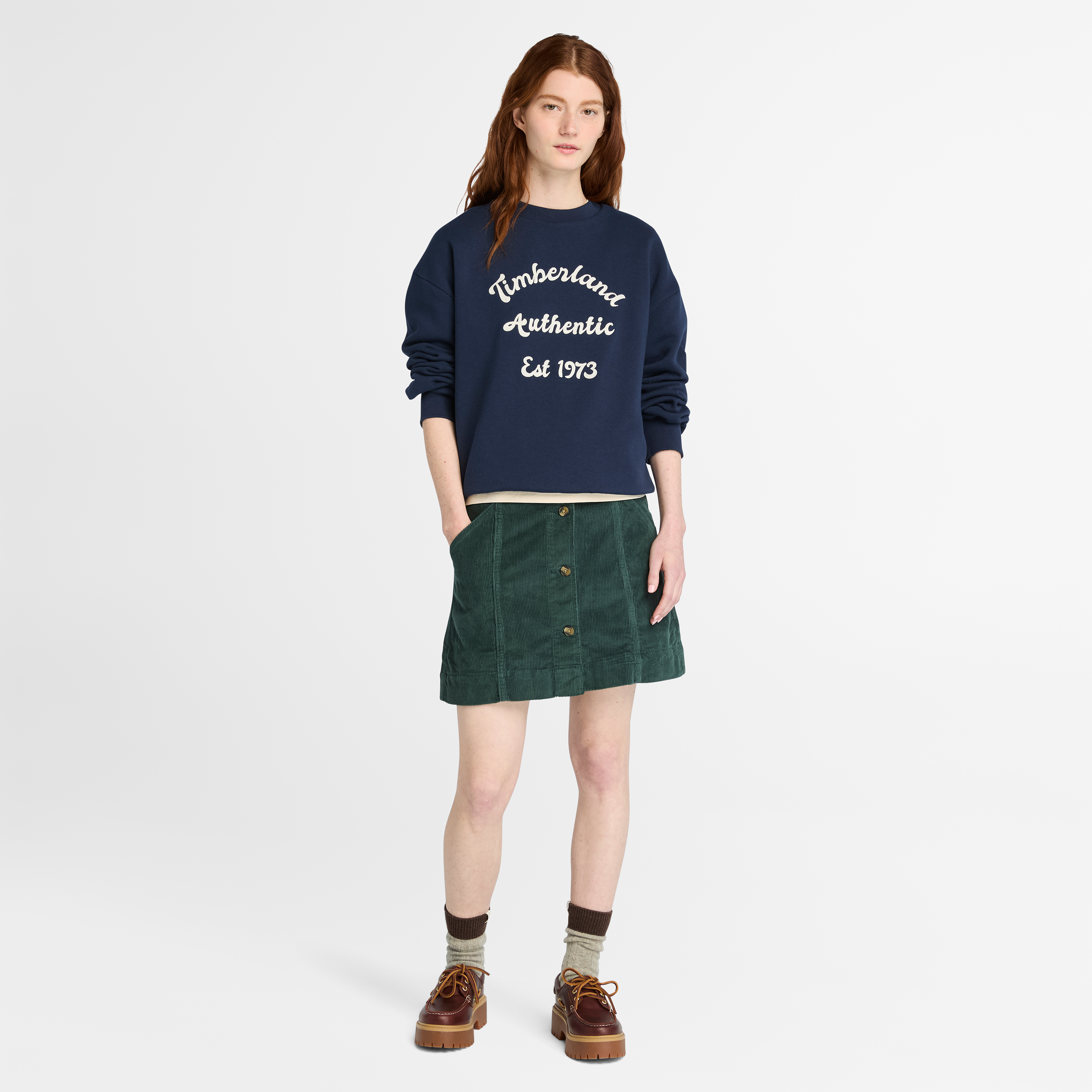 Brushed Back Chest Graphic Crew Sweatshirt For Women