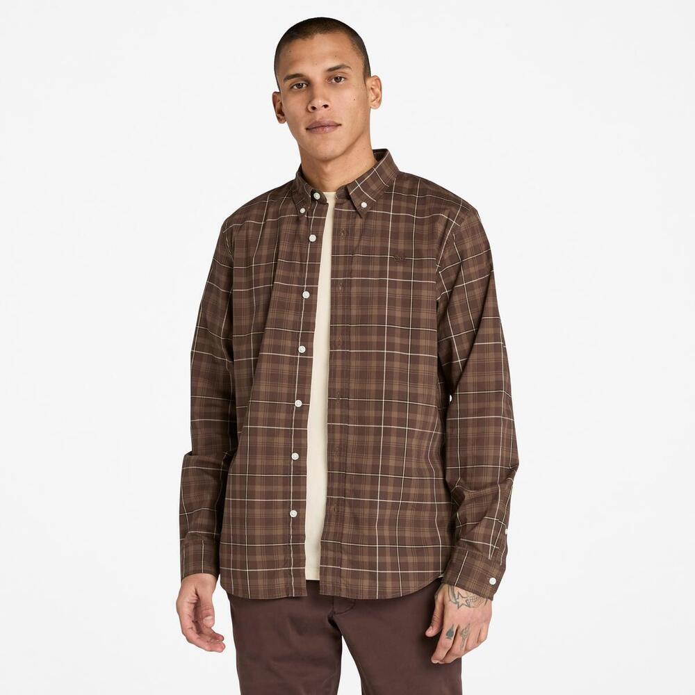Stretch Poplin Check Shirt For Men