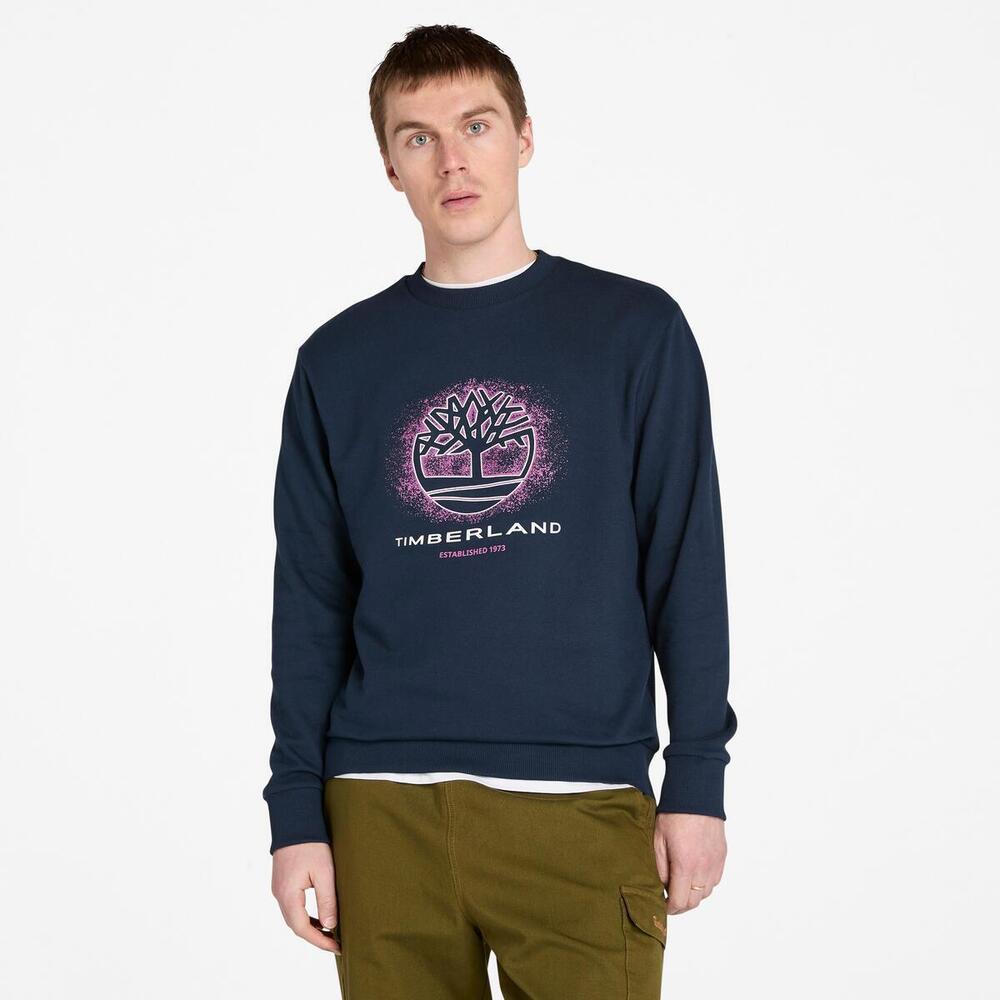 Front Seasonal Tree Logo Graphic Crewneck Sweater For Men