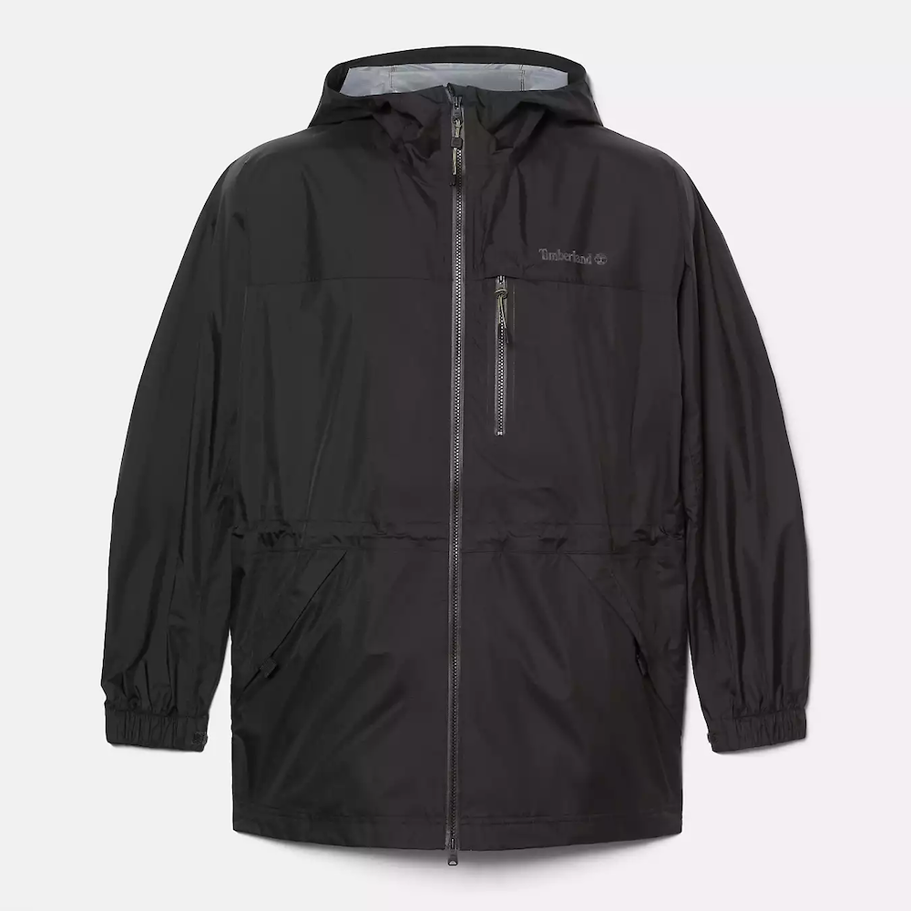 Black TimberlandÃ‚Â® Women's Jenness Waterproof Packable Jacket. Lightweight, waterproof fabric for breathability and protection. Tier 3 waterproof technology with fully sealed seams for dryness. Packable design folds into a pouch for portability. Adjustable hood for extra coverage.