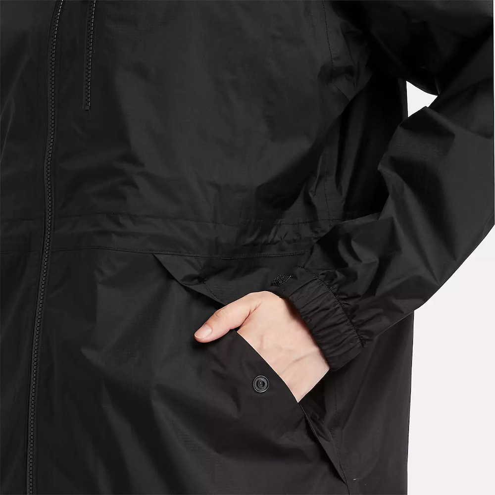 Black TimberlandÃ‚Â® Women's Jenness Waterproof Packable Jacket. Lightweight, waterproof fabric for breathability and protection. Tier 3 waterproof technology with fully sealed seams for dryness. Packable design folds into a pouch for portability. Adjustable hood for extra coverage.