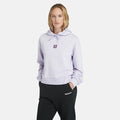 Pastel lilac Timberland Women's Loopback Hoodie. Made with 80% cotton for softness and breathability. Dropped-shoulder silhouette for a relaxed, modern look. Drawcord-adjustable hood for warmth and coverage