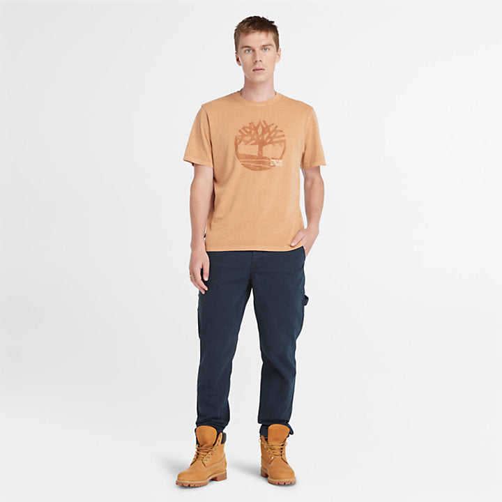 Timberland Garment Dye Logo Graphic T-Shirt For Men In Wheat