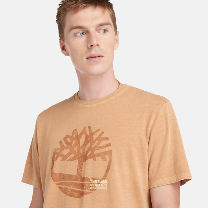 Timberland Garment Dye Logo Graphic T-Shirt For Men In Wheat