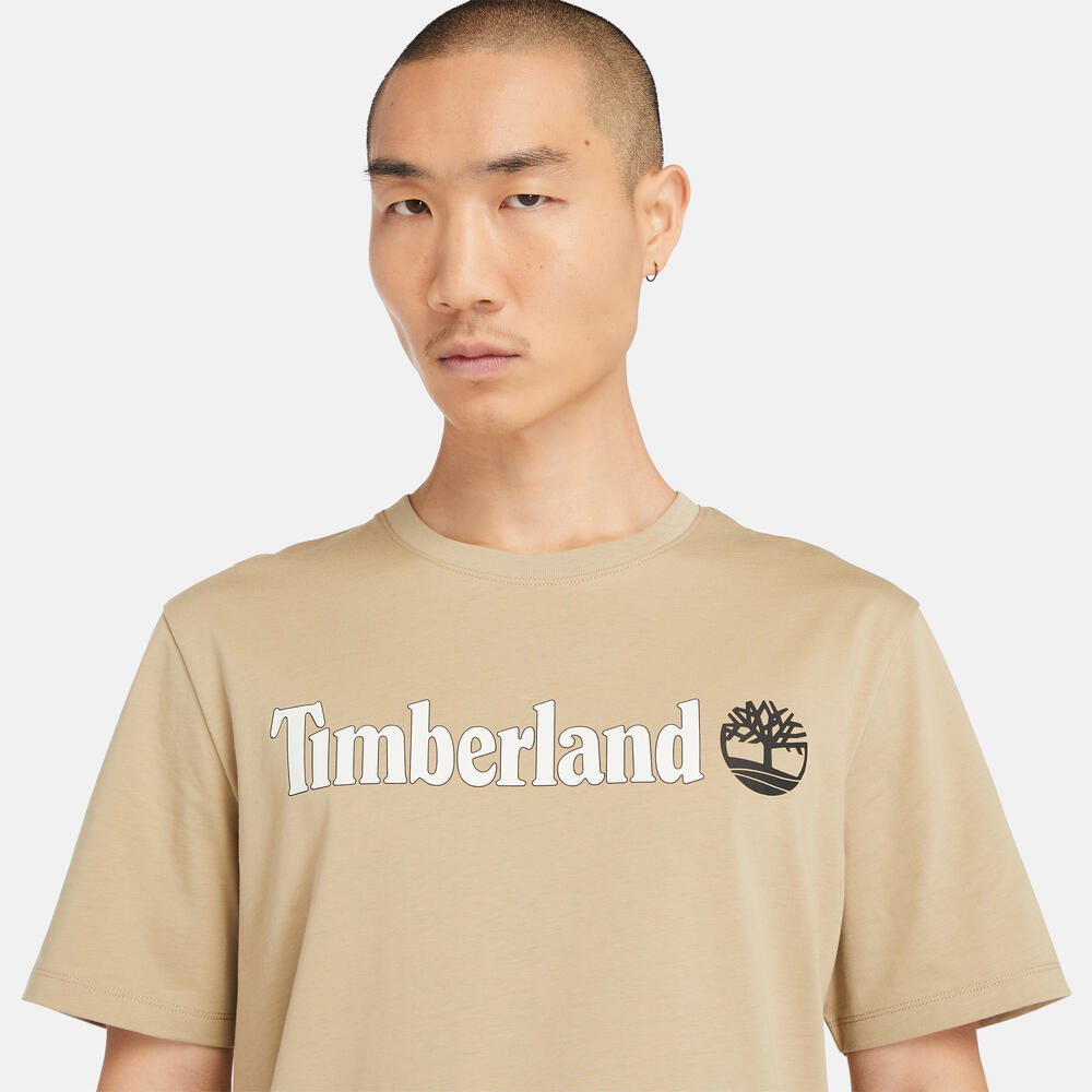 TIMBERLAND KENNEBEC RIVER REGULAR FIT LINEAR LOGO T-SHIRT FOR MEN IN BEIGE