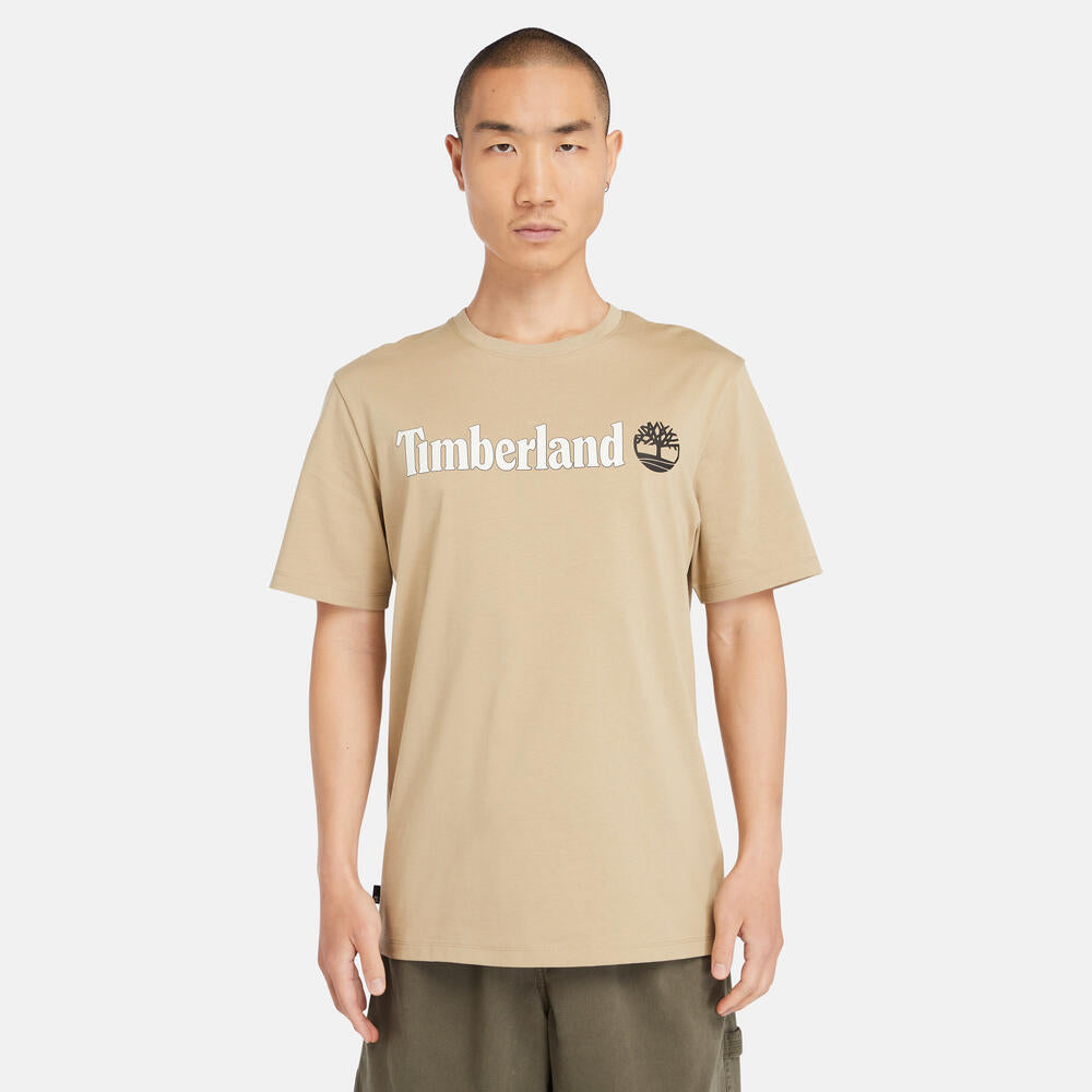 TIMBERLAND KENNEBEC RIVER REGULAR FIT LINEAR LOGO T-SHIRT FOR MEN IN BEIGE