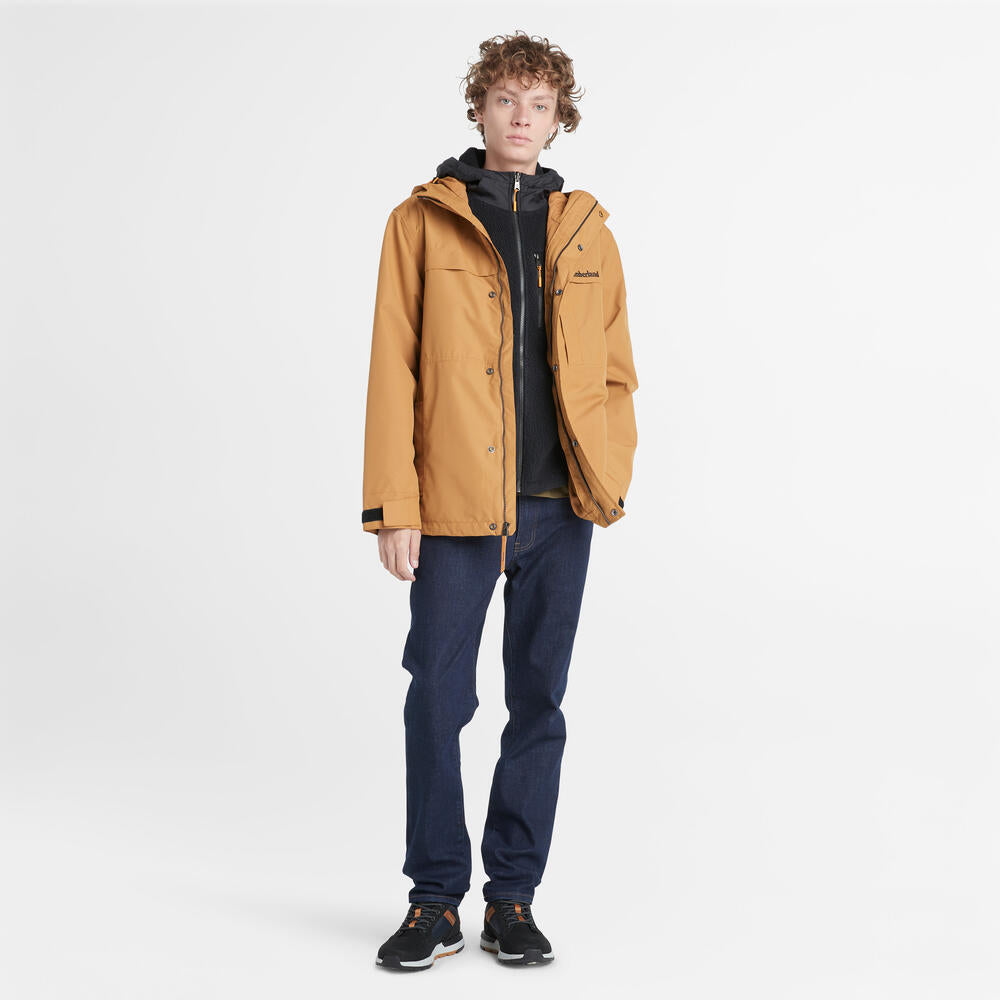 Timberland Water Resistant 3-in-1 Jacket .Versatile jacket with a waterproof outer shell and removable inner layer for warmth. Ideal for outdoor activities and unpredictable weather.