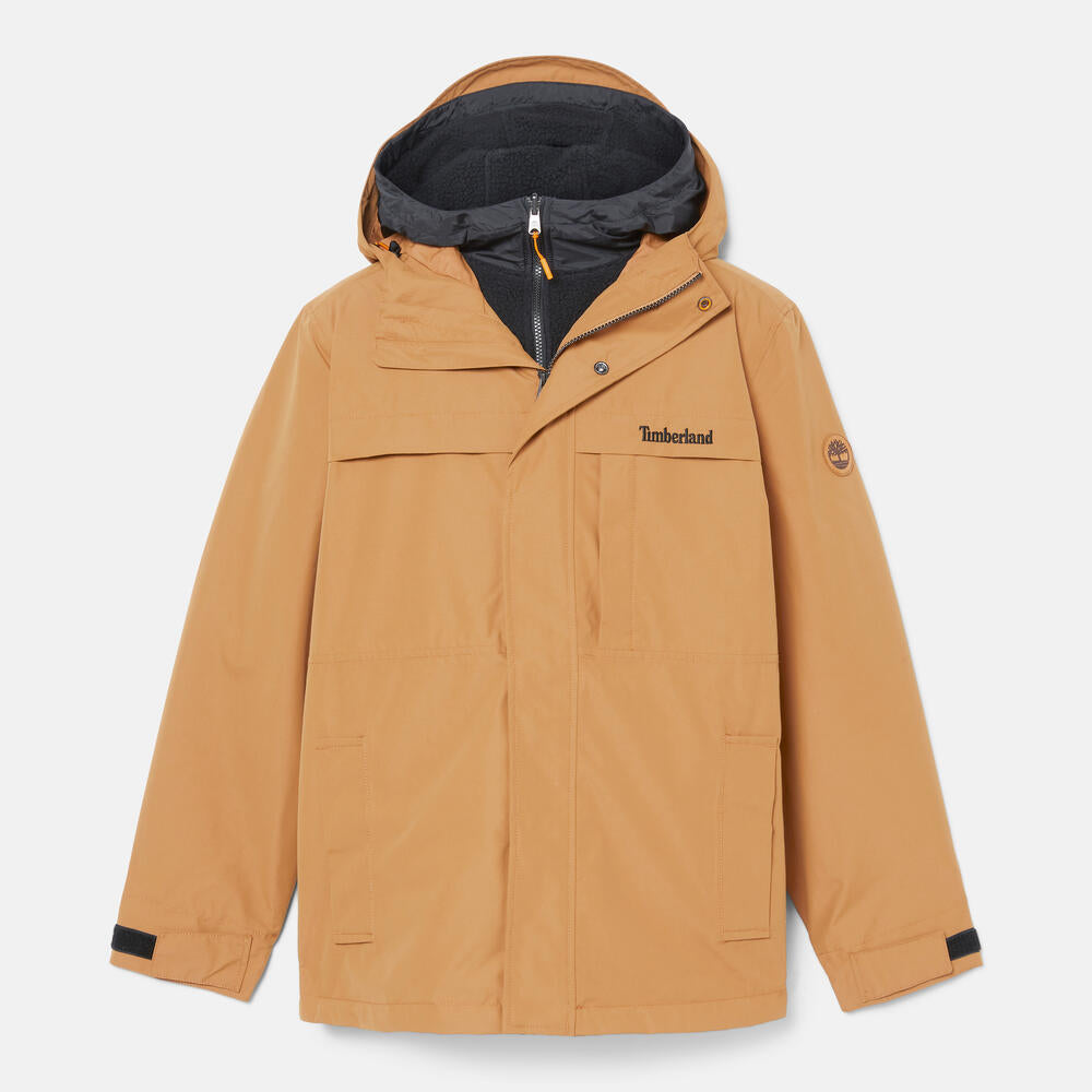 Timberland Water Resistant 3-in-1 Jacket .Versatile jacket with a waterproof outer shell and removable inner layer for warmth. Ideal for outdoor activities and unpredictable weather.