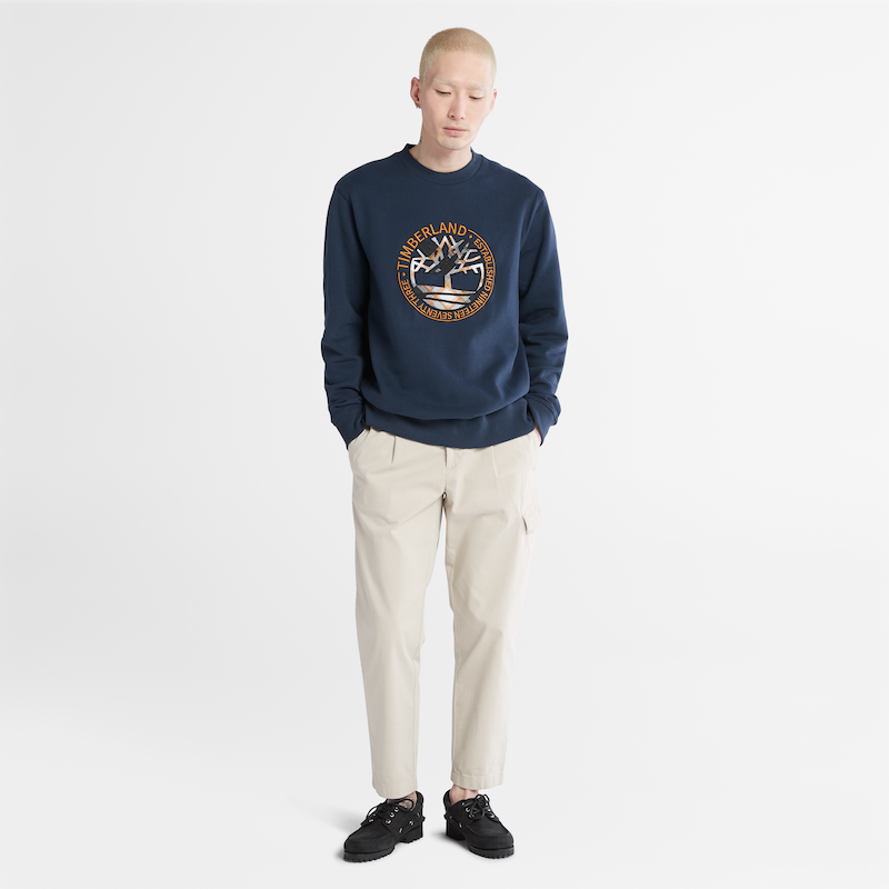 Little Cold River Logo Crewneck Sweater for Men in Navy