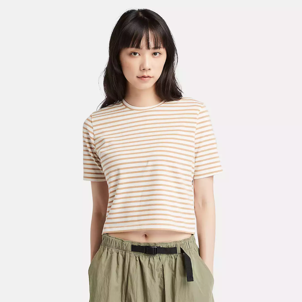 Striped Cropped Short Sleeve Tee For Women