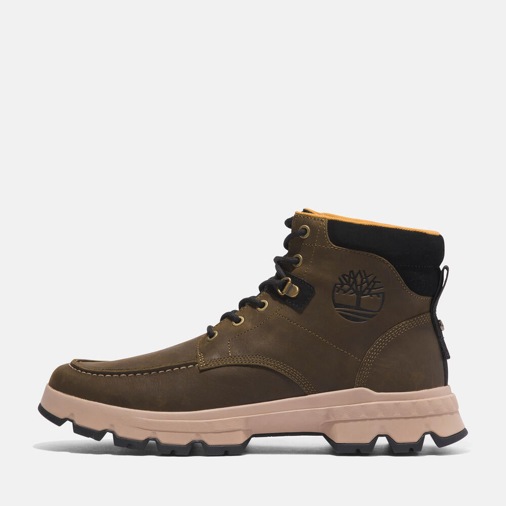 Timberland Originals Ultra Waterproof Mid Boot for Men in Dark Khaki. Dark khaki waterproof mid-cut boot for men. Modern design with comfortable fit. Ideal for casual wear and outdoor adventures.