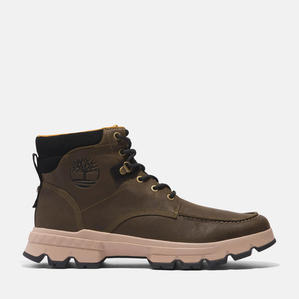 Timberland Originals Ultra Waterproof Mid Boot for Men in Dark Khaki. Dark khaki waterproof mid-cut boot for men. Modern design with comfortable fit. Ideal for casual wear and outdoor adventures.