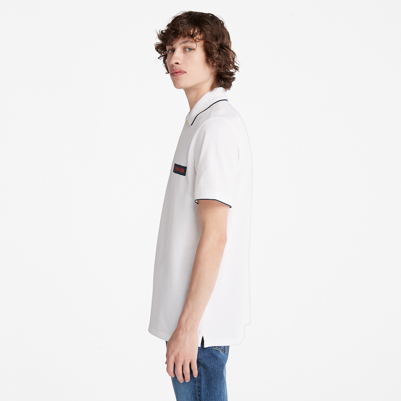 TIMBERLAND PRINTED LOGO PIQUE POLO SHIRT FOR MEN IN WHITE