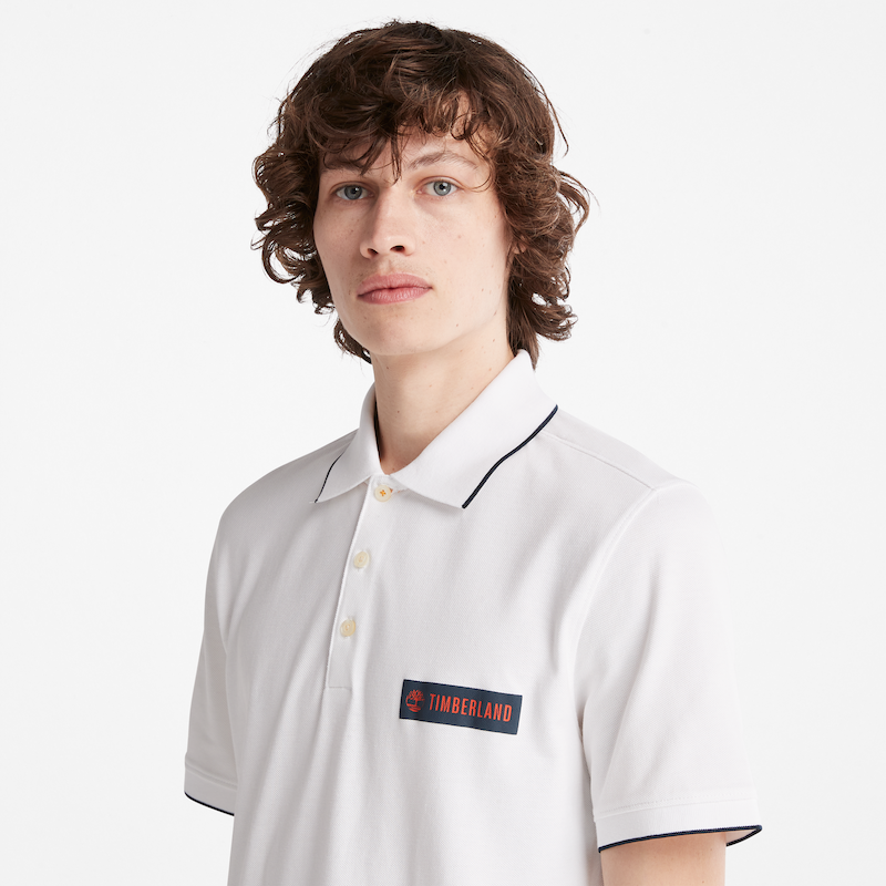 TIMBERLAND PRINTED LOGO PIQUE POLO SHIRT FOR MEN IN WHITE